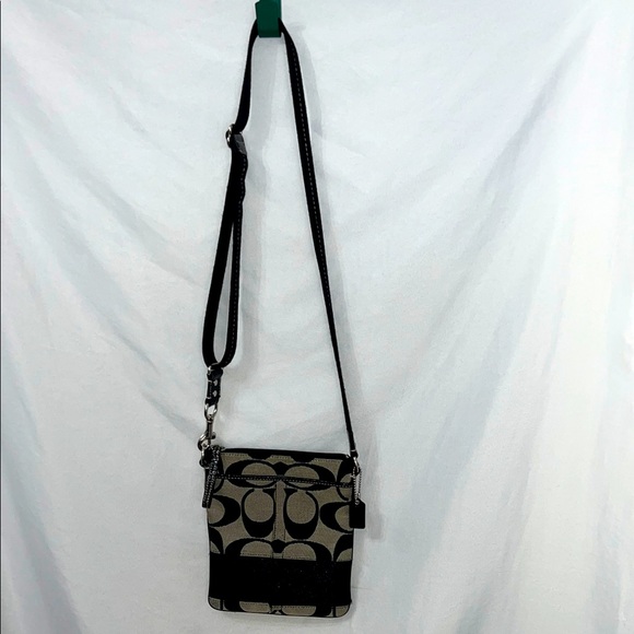 Coach Handbags - COACH  Crossbody Signature Logo Black & Gray Slim Messenger Bag Leather Trim